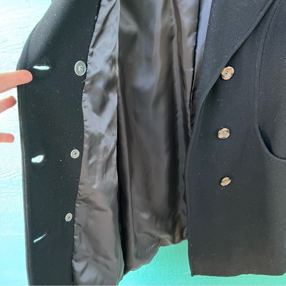 DONNYBROOK VINTAGE 100% WOOL BLACK MIDI PEACOAT TRENCH COAT SIZE 12 EUC - Picture 6 of 7
